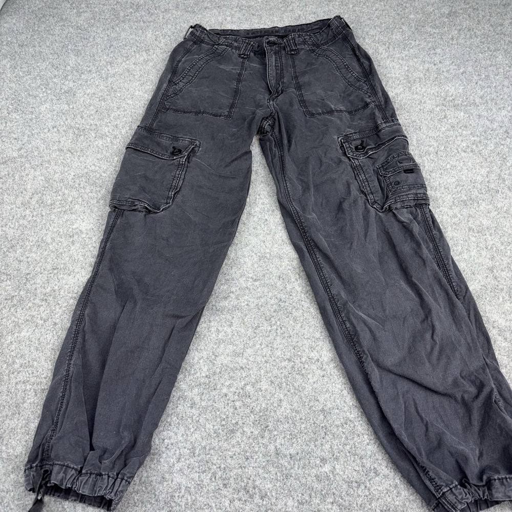 American Eagle Baggy Jogger Pants Women's 6 Charcoal Black Cargo Utility Stretch
